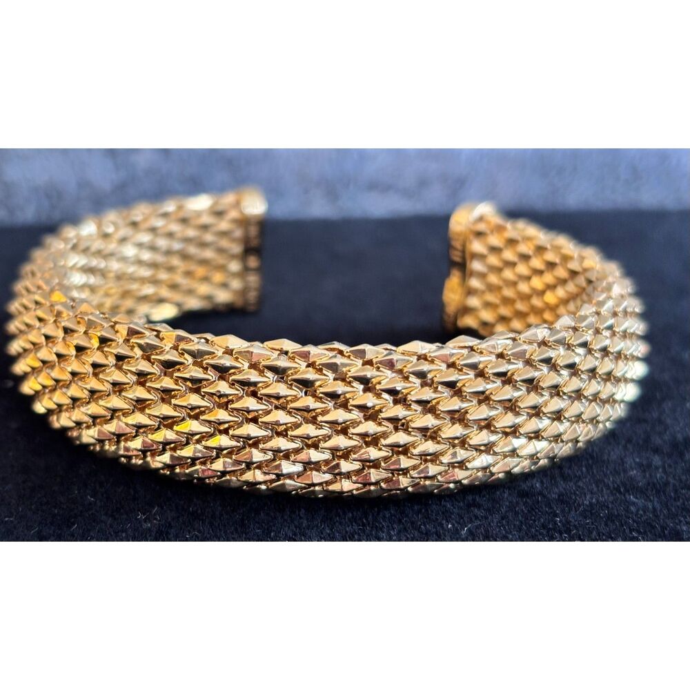 Stunning Vintage Signed Bronze Italy Thick Gold Tone Mesh Bracelet Set